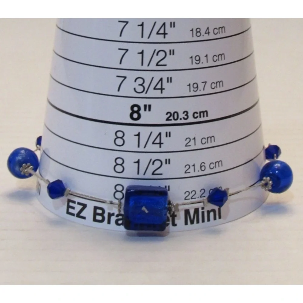 Cobalt Blue Glass Bead Bracelet‎ Silver Tone Adjustable Square Round Geometric